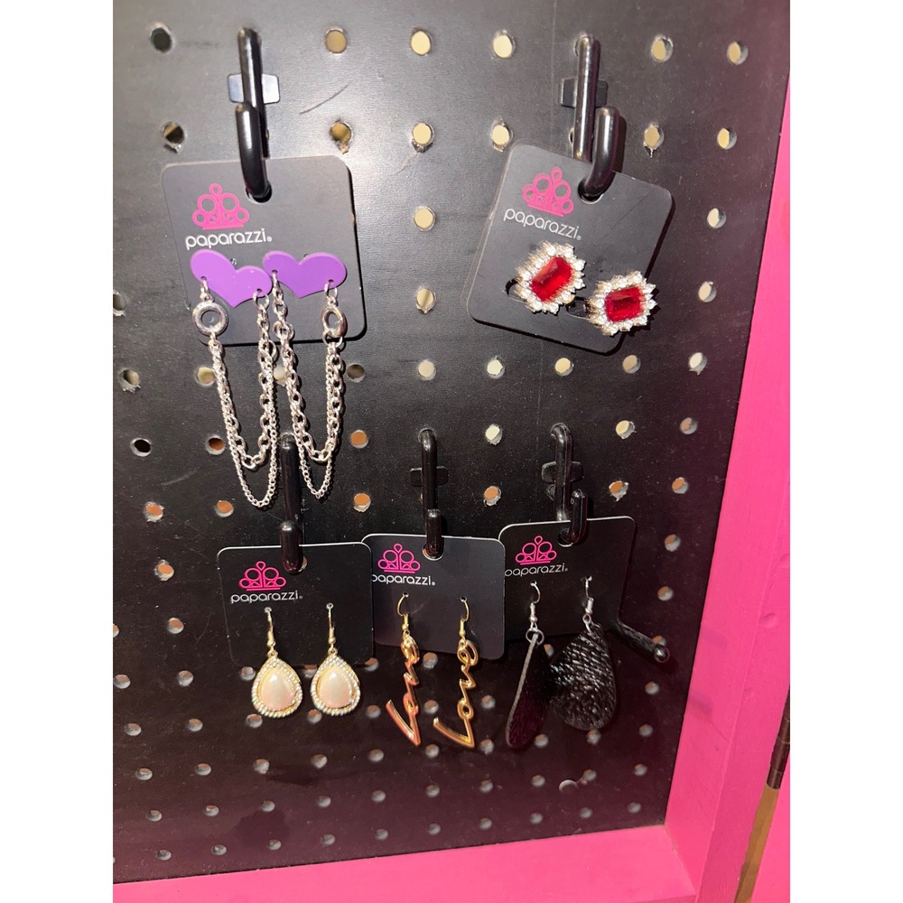 Paparazzi Jewelry Earring Lot 5 Pairs Hearts Love Red Rhinestone Pearl Black
